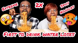 EXTREME 2X Nuclear Fire Spicy Noodles Challenge  First to Drink Water LOSES  HILARIOUS [upl. by Ina]