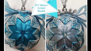 Ribbon Folded Bauble 8 pointed star basic design easy to create Christmas decoration craft no sew [upl. by Stubbs522]