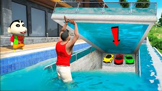 GTA 5  Franklin and Shinchan Opening THE SECRET GARAGE under his pool in GTA 5  GTA 5 mods [upl. by Nywroc102]