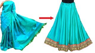 Convert Saree into Lehenga  very easily  साड़ी से लेहेंगा कैसे बनाएं  Krishna Creation [upl. by Otaner]