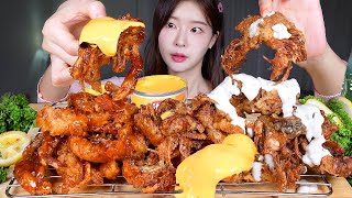 ASMR MUKBANG  통게튀김 칠리 소프트쉘크랩 amp 크림 소프트쉘크랩 🦀 치즈소스 먹방 Chili Soft Shell Crab amp Cream Soft Shell Crab [upl. by Aneeras611]