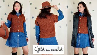 Comment faire une veste au crochet 🧶GILET sans manche Modèle Louise Tuto Bergère de France XS  8XL [upl. by Longan723]