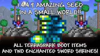 Terraria 1449 Amazing Seed Small World All Terraspark Items And Two Enchanted Sword Shrines [upl. by Suoivatco]