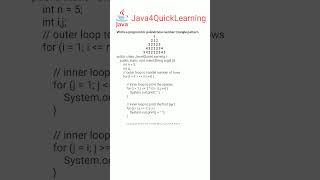 Program to print palindrome number triangle pattern  Interview Questions  Java4QuickLearning [upl. by Tarrsus]