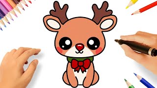 CÓMO DIBUJAR UN RENO DE NAVIDAD KAWAII FACIL🦌🎄 DIBUJOS DE NAVIDAD [upl. by Dorrahs309]