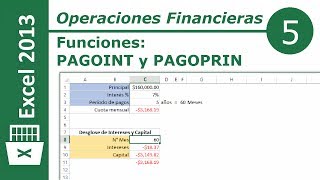 Funciónes PAGOINT y PAGOPRIN  Excel 2013 Operaciones Financieras 512 [upl. by Gipsy]