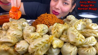 Eating Spicy🔥 Maggi Korean Mix Noodles Paneer Momo Veg Momo  Indian Street Food Eating Show Asmr [upl. by Atinhoj]