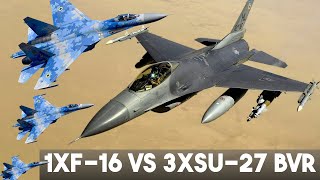 single F16C vs three SU27 Flankers  Russian vs America  1 vs 3 BVR fight [upl. by Ayanej]