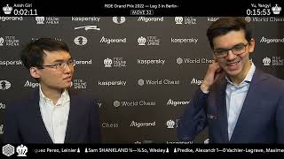 Anish Giri and Yangyi Yu after exciting game in Round 1 of the FIDE Grand Prix 2022 in Berlin [upl. by Marlon]