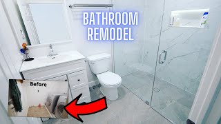 DIY Transformation  Laundry Room into Bathroom Renovation [upl. by Nnarual]