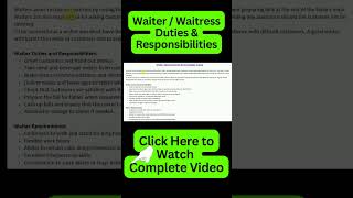 Waiter Responsibility  Duties and Responsibilities of Waiter or Waitress [upl. by Yhtomit334]