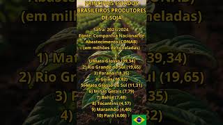 Principais Estados Brasileiros Produtores de Soja soja sojabrasil agricultura [upl. by Lancelot]