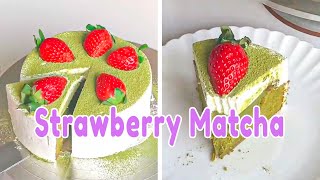 Strawberry Matcha Cake For Beginners  딸기 말 케이크 레시피 [upl. by Carisa904]