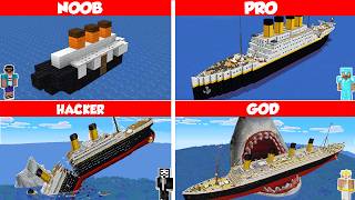 Minecraft Titanic HOUSE BUILD CHALLENGE  NOOB vs PRO vs HACKER vs GOD  Animation [upl. by Aicilaanna]