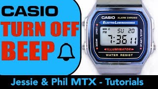 How to turn hourly Beep OFF  ON on CASIO Collection Retro unisex A168WA one minute tuto 4k [upl. by Alyahc533]