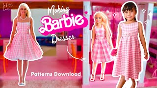 DIY Pink Gingham Barbie Movie Inspired Dresses  EasyBeginner ￼￼￼🎀 [upl. by Ythomit]