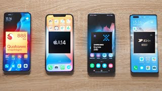 Snapdragon 888 vs A14 Bionic Exynos 2100 y Kirin 9000 DUELO DE PROCESADORES [upl. by Aubine]