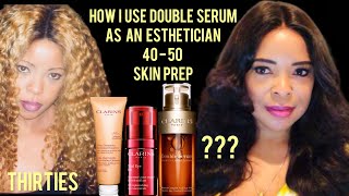 How I Use Clarins Double Serum And Total Eye Lift As An Esthetician 4050 amp Over Skin Prep [upl. by Garnett261]