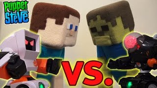 Big Fighting Robots Cepia Toy Unboxing Puppet Steve vs Zombie Steve Wrestling Style [upl. by Acilegna93]