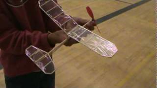 Indoor flight of rubber band powered airplane [upl. by Harl139]