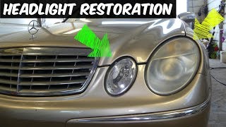 HOW TO DO HEADLIGHT RESTORATION demonstrated on MERCEDES [upl. by Yeleen]