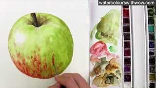 How to paint a red and green apple without making brown  in watercolor  by Anna Mason [upl. by Orsay278]