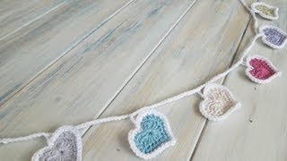 Crochet How To  Crochet Heart Bunting [upl. by Quinlan]