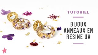 TUTO  Boucles doreilles anneaux en résine avec feuilles dor et pétales [upl. by Sualocin392]