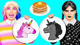 Pancake Art Challenge with Wednesday Addams by BaRaDa [upl. by Nagram]