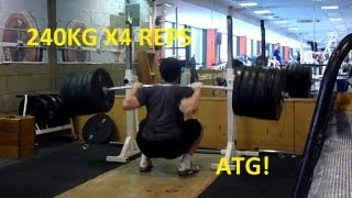 240KG529lbs X4 REPS ATG Squat 87KG18yrs No belt 100 RAW [upl. by Aikit935]