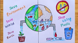 Stop plastic pollution drawing easy for beginners [upl. by Aelanna]