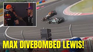 Max Verstappen DIVE BOMBED Lewis Hamilton and went airborne  CHAOTIC Race for Max HungarianGP [upl. by Acirret]