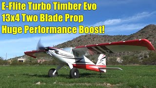 EFlite Turbo Timber Evolution first flight with 13x4 prop huge performance increase [upl. by Gussie19]