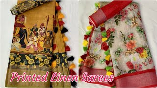 Latest pure printed linen sarees with kalamkari and floral print siri designers [upl. by Friday]