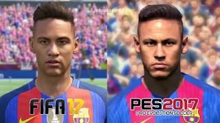 FIFA 17 vs PES 2017 BARCELONA FACE COMPARISON Messi Suarez Neymar pique [upl. by Lonnie]