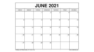 Printable June 2021 Calendar Templates with Holidays  VL Calendar [upl. by Nidroj]