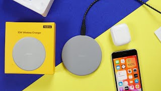 Hindi  Realme 10W Wireless Charger Unboxing Charging Test with iPhone SE 2020 Realme Buds Air [upl. by Labannah]