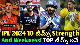 IPL 2024 All 10 Teams Strength and Weekness  IPL 10 Teams Best Teams with Ranking  Cricnewstelugu [upl. by Nywles]