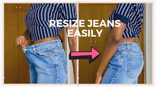 HOW TO RESIZE JEANS WAIST WITHOUT SEWING  MAKE JEANS SMALLER [upl. by Nairrot97]