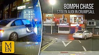 High speed Manchester police chase ends with Audi smashing into railings [upl. by Ias]