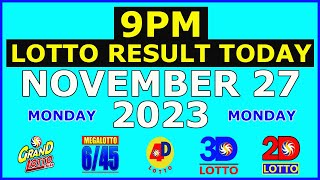 9pm Lotto Result Today November 27 2023 Monday [upl. by Esorlatsyrc]