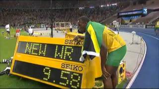 Record du monde du 100m masculin  Usain Bolt 9quot58 Berlin 2009 [upl. by Einahpats]