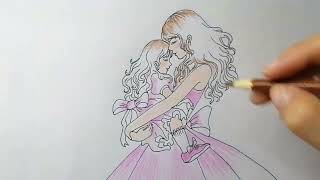 A BEAUTIFUL MOTHER AND DAUGHTER ART TIMELAPSE MotherAndDaughter ArtTimelapse HeartfeltArt [upl. by Notanhoj]