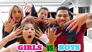 Wearing Super Long Acrylic Nails For A Day GIRLS vs BOYS  Familia Diamond [upl. by Annayram]