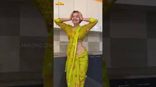 Beautiful Saree Navel amp Back Look  Indian Beautiful Lady Saree Look saree [upl. by Tressa571]