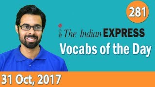 ✅ The Indian Express Vocabulary 31st Oct 2017  Learn 10 New Words with Tricks  Day281 [upl. by Other482]