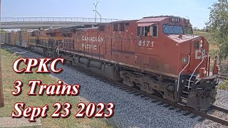 CPKC 3 Trains past Live Train Cam Sept 23 2023 [upl. by Blus830]