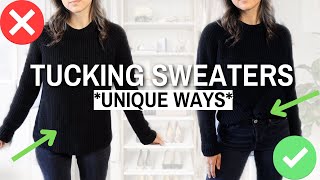 ULTIMATE GUIDE To Tucking Your Sweaters amp Tops In Unique Ways  How to tuck your sweaters [upl. by Notterb]