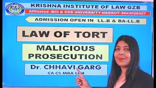 LAW OF TORT  MALICIOUS PROSECUTION  CS  CMA  CA  LLB  BALLB I CCSU [upl. by Violette]