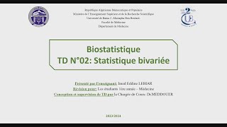 TD 02 Biostatistique quotStatistique Bivariéequot 1er Année Médecine 20232024  Prof I Lebiar [upl. by Donnelly]